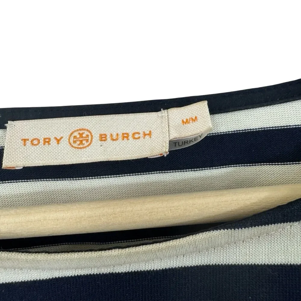 Tory Burch Medium Robinson Striped Shirt Short Sleeve Nautical Womens